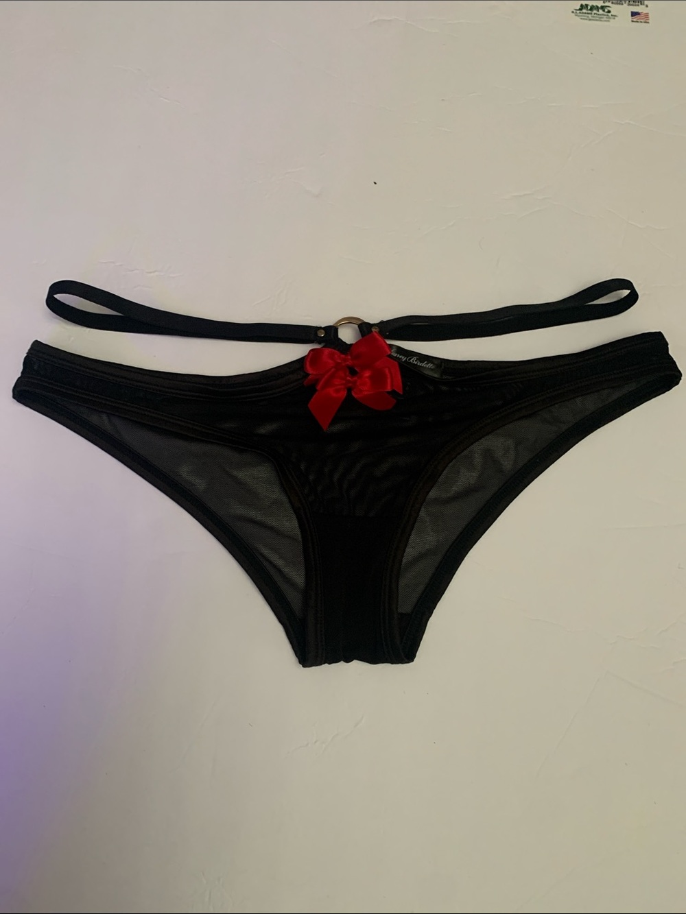 Honey Birdette Black Bikini Brief with Red Bow Accent